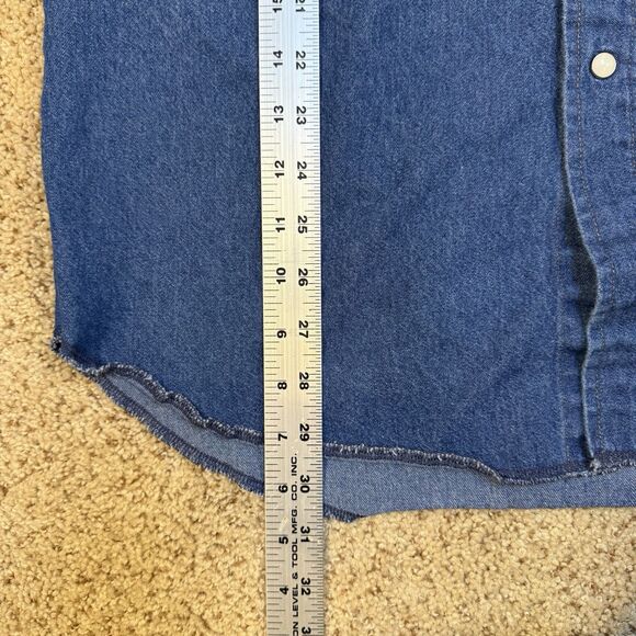 Vtg Wrangler Shirt Mens XL 17x36 Denim Pearl Snap Western Work 90s Cowboy - Picture 7 of 10